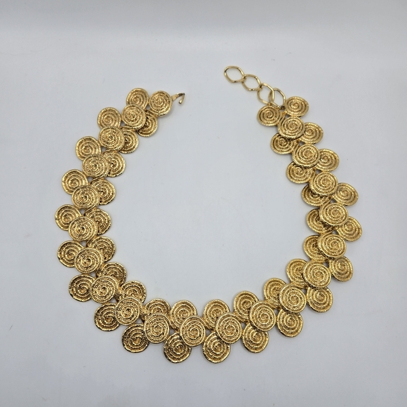 Goldtone Statement Necklace Choker Spiral Mogul Mobwife Modernist Etruscan Vtg - Picture 3 of 5